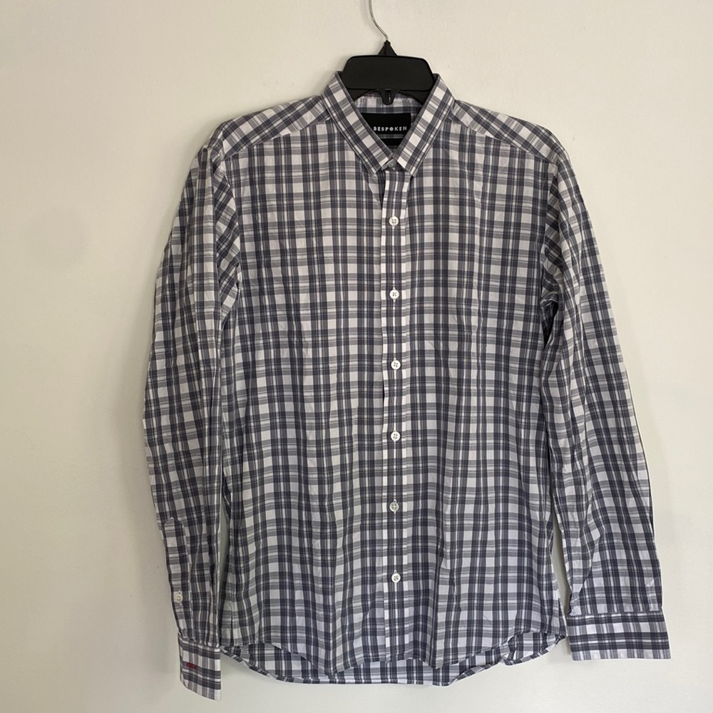 Mens Bespoken gray & white plaid button down M